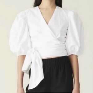 Ganni Poplin Wrap Blouse size 34